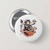 Cosmic Purr - Astro Gitarist Kat Ronde Button 5,7 Cm (Voorkant /achterkant)
