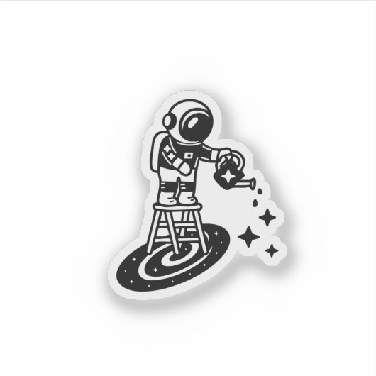 Cosmic Rain – Astronaut Watering Stars Sticker  (Voorkant)
