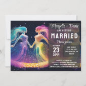 Cosmic Rainbow Lovers LGBTQIA Lesbische Huwelijk Kaart (Voorkant)