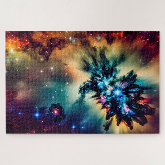 Cosmic Rainbow paars blauw-gele rode galactische Legpuzzel (Horizontaal)