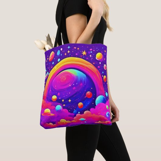 Cosmic Rainbow Planet Art Tote Bag (Dichtbij)