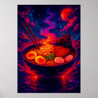 Cosmic Ramen Bowl onder Red Moon Fantasy Poster