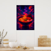 Cosmic Ramen Bowl onder Red Moon Fantasy Poster (Keuken)