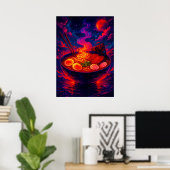 Cosmic Ramen Bowl onder Red Moon Fantasy Poster (Thuiskantoor)