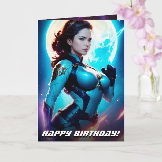 Cosmic Retro 50's Sci-Fi Nova Space Ranger Kaart (Orchidee)