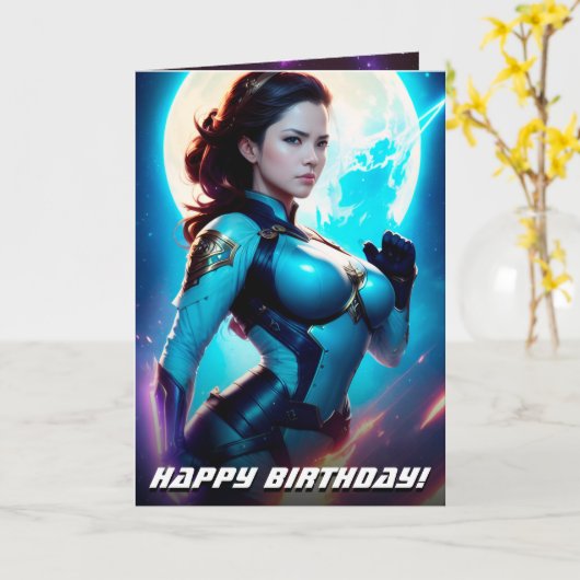 Cosmic Retro 50's Sci-Fi Nova Space Ranger Kaart (Gele Bloem)