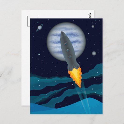 Cosmic Rocketship Scene Briefkaart (Voorkant / Achterkant)