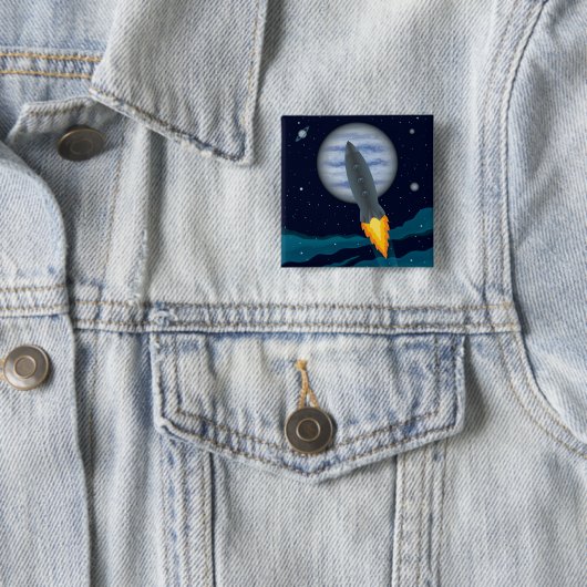Cosmic Rocketship Scene Vierkante Button 5,1 Cm (In situ)