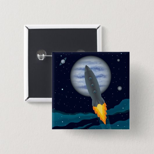 Cosmic Rocketship Scene Vierkante Button 5,1 Cm (Voorkant /achterkant)