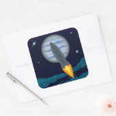 Cosmic Rocketship Scene Vierkante Sticker (Envelop)