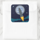 Cosmic Rocketship Scene Vierkante Sticker (Tas)