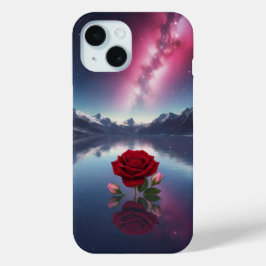 Cosmic Rose: Galaxy Reflection on Serene Lake iPhone 15 Case