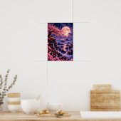 Cosmic Sakura: Violet Nebula Hemelse Fantasie Kuns Poster (Keuken)
