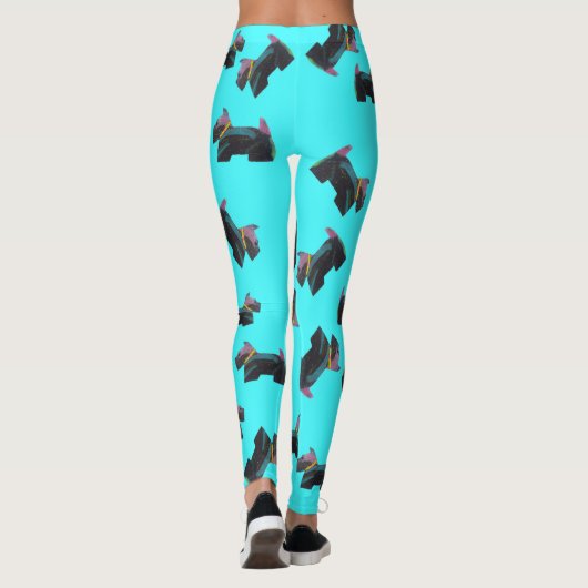 Cosmic Scottie Terrier turquois achtergrond Leggings (Achterkant)