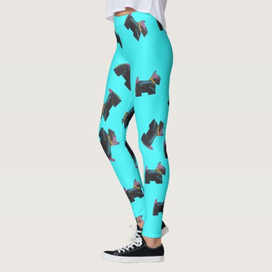 Cosmic Scottie Terrier turquois achtergrond Leggings (Links)