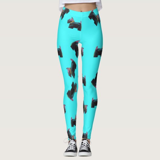 Cosmic Scottie Terrier turquois achtergrond Leggings (Voorkant)
