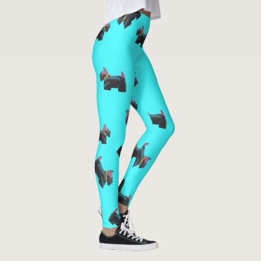 Cosmic Scottie Terrier turquois achtergrond Leggings (Rechts)