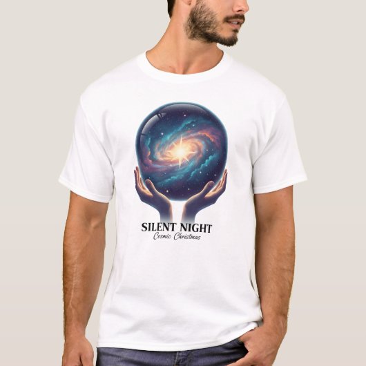 Cosmic Silent Night Galaxy Snow Globe T-shirt (Voorkant)
