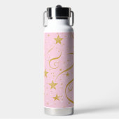 Cosmic Sip – Roze & Gouden Ster Keramische Thermos Waterfles (Voorkant)