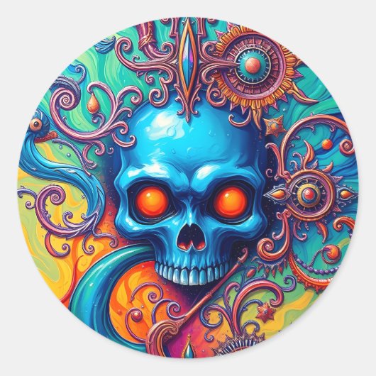 Cosmic Skull Symphony Ronde Sticker (Voorkant)