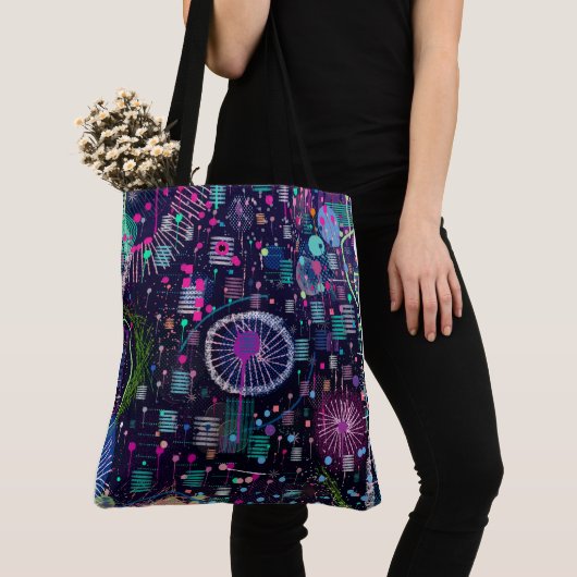 Cosmic Snow Storm: Abstract Maximalism Art Tote Bag (Dichtbij)