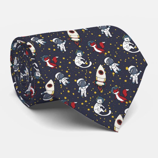 Cosmic space man fox cat stars pattern stropdas (Opgerold)