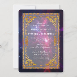 Cosmic Space Nebula met decoratief Lijst bruiloft Kaart