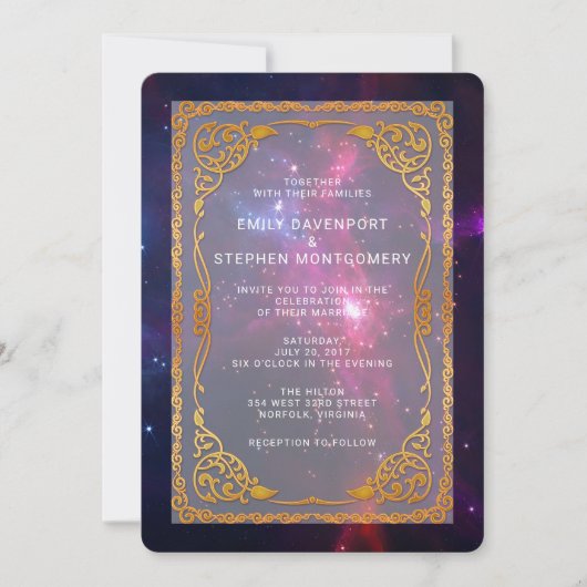 Cosmic Space Nebula met decoratief Lijst bruiloft Kaart (Voorkant)