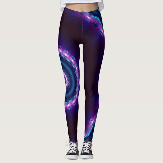 Cosmic Space Rave Neon Blacklight Mandala Leggings (Voorkant)