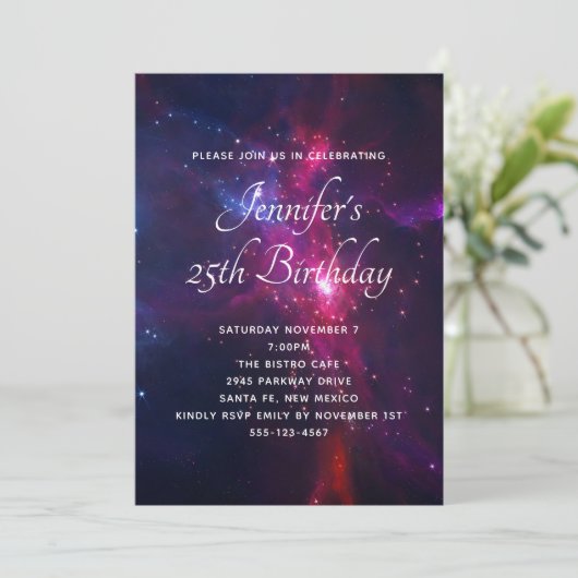 Cosmic Space Stars en Nebula Birthday Party Kaart (Staand voorkant)