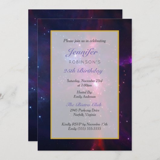 Cosmic Space Stars en Nebula Birthday Party Kaart (Voorkant / Achterkant)