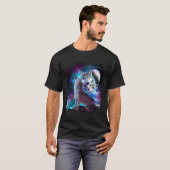 Cosmic Space Wolves Family Howling bij Moon T-shirt (Voorkant volledig)