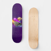 Cosmic Spaceship & Planets Paars Retro Universe Persoonlijk Skateboard (Voorkant)