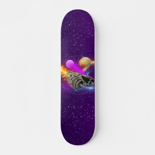Cosmic Spaceship & Planets Paars Retro Universe Persoonlijk Skateboard (Voorkant)