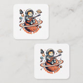 Cosmic Spint - Astrogitarist Cat Vierkante Visitekaartje (Voorkant / Achterkant)