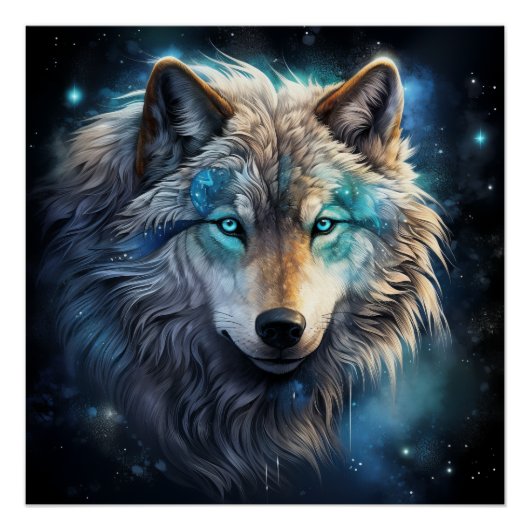 Cosmic Spirit Wolf Fantasy Poster (Voorkant)