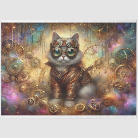 Cosmic Steampunk Celestial Fantasy Cat Decoupage Tissuepapier (Voorkant)