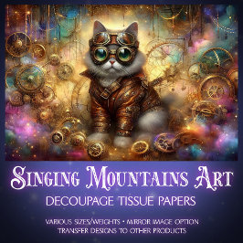 Cosmic Steampunk Celestial Fantasy Cat Decoupage Tissuepapier