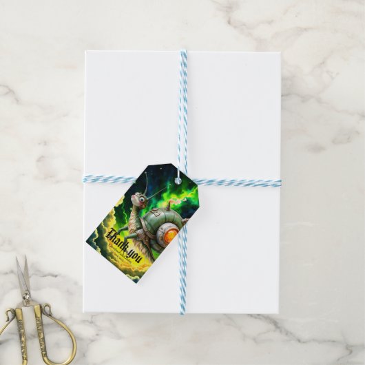 Cosmic Steampunk Slakkenvogel – Neon Droom Schepse Cadeaulabel (Met Touw)