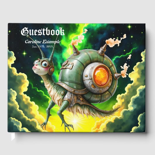 Cosmic Steampunk Slakkenvogel – Neon Droom Schepse Gastenboek (Voorkant)