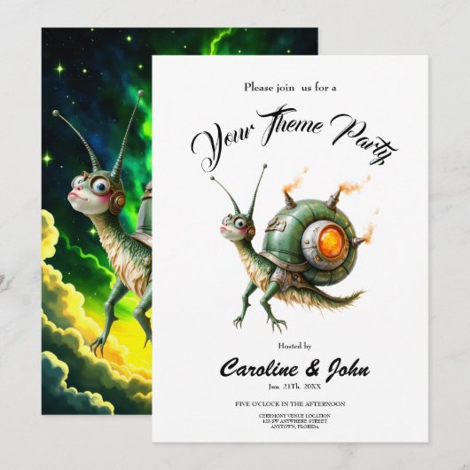 Cosmic Steampunk Slakkenvogel – Neon Droom Schepse Kaart (Voorkant / Achterkant)