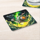 Cosmic Steampunk Slakkenvogel – Neon Droom Schepse Kartonnen Onderzetters (Schuin)