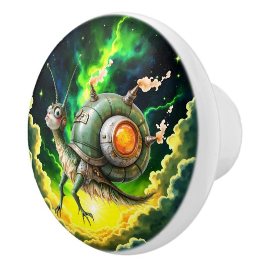 Cosmic Steampunk Slakkenvogel – Neon Droom Schepse Keramische Knop (Rechts)