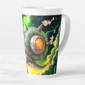 Cosmic Steampunk Slakkenvogel – Neon Droom Schepse Latte Mok (Rechterhoek)