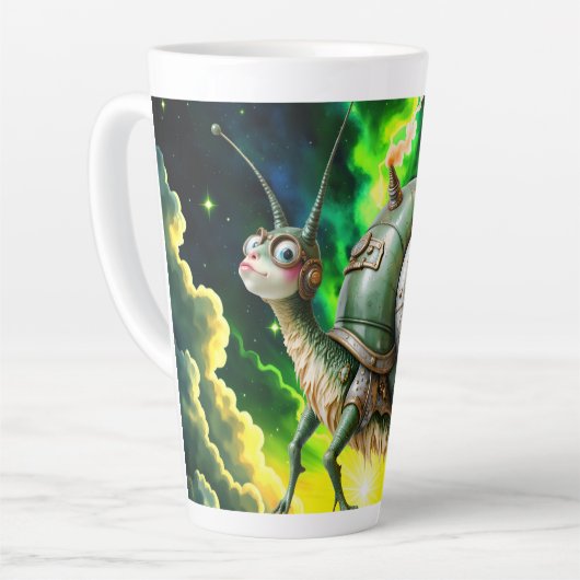 Cosmic Steampunk Slakkenvogel – Neon Droom Schepse Latte Mok (Linkerhoek)
