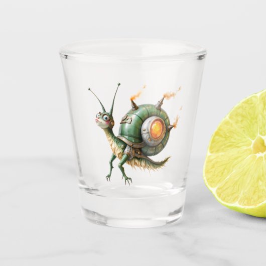Cosmic Steampunk Slakkenvogel – Neon Droom Schepse Shot Glas (Voorkant)