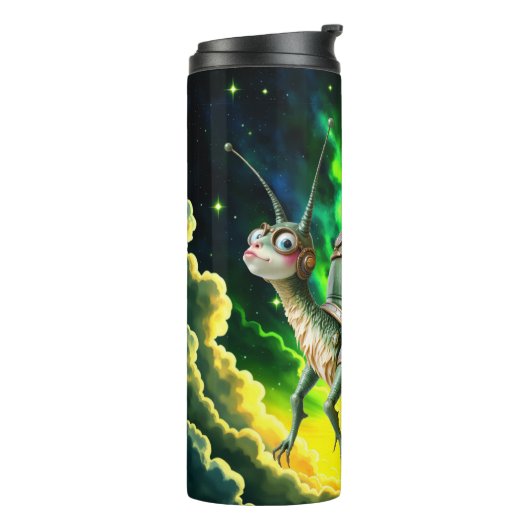 Cosmic Steampunk Slakkenvogel – Neon Droom Schepse Thermosbeker (Gedraaid links)