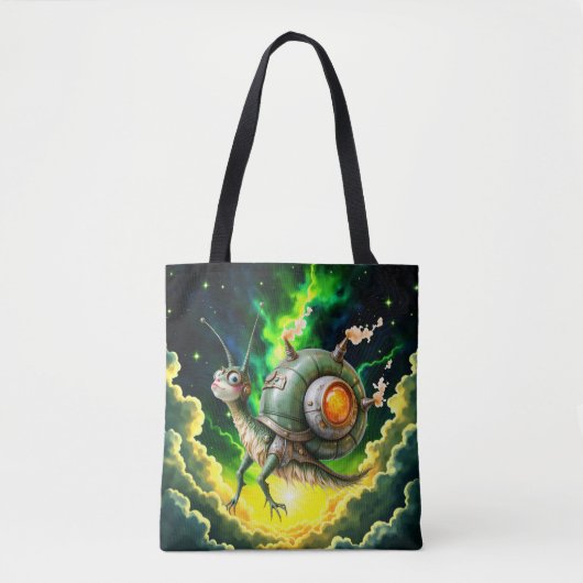 Cosmic Steampunk Slakkenvogel – Neon Droom Schepse Tote Bag (Voorkant)