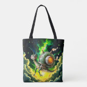 Cosmic Steampunk Slakkenvogel – Neon Droom Schepse Tote Bag (Achterkant)