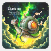 Cosmic Steampunk Slakkenvogel – Neon Droom Schepse Vierkante Sticker (Voorkant)